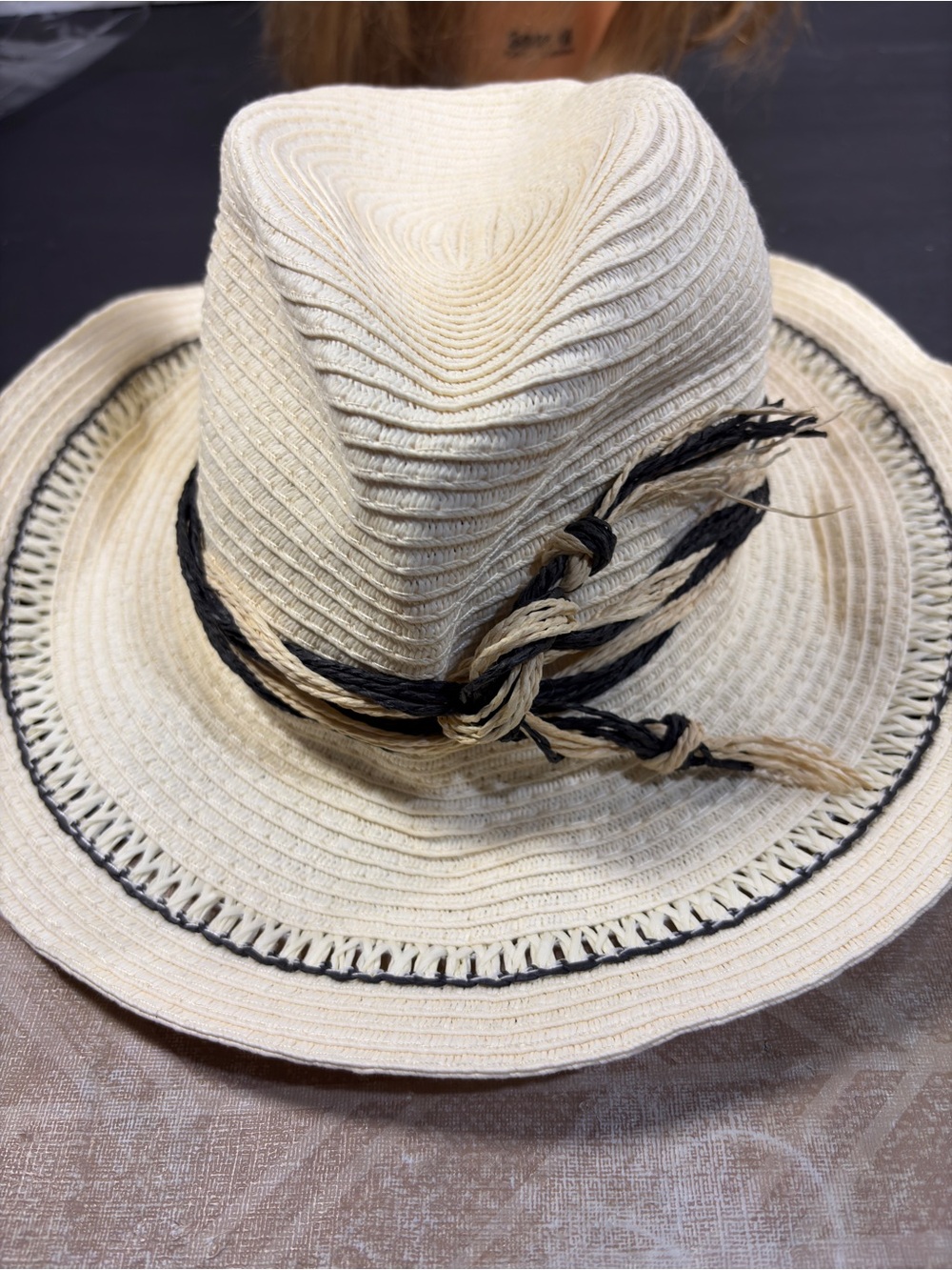 Old Navy Straw Panama Sun Hat with Braided Band - Cream and Black Size XL
